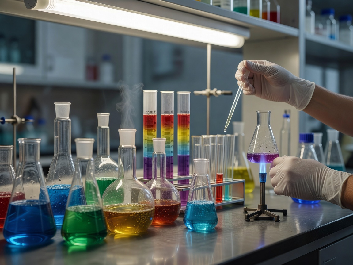 Laboratory Flasks and Chemical Testing for Film Acidity