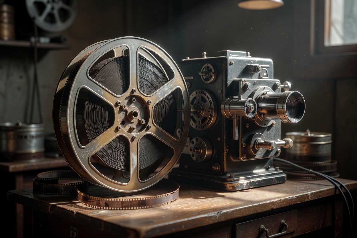 Professional 35mm Vintage Film Reel and Projection Equipment Setup